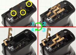 コン電Mod.Mの分解・組み立て、バッテリー端子・スイッチ端子の分解・組み立て